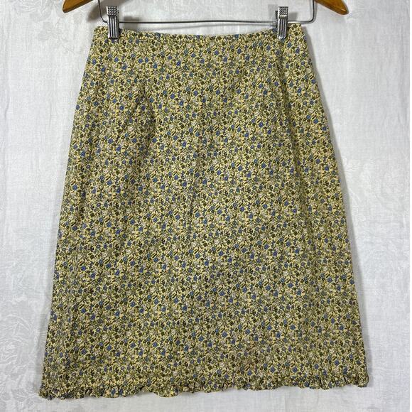 Faded Glory Dresses & Skirts - VTG Skirt Medium Yellow White Blue Floral Ruffle Knee Cottagecore Y2K Country